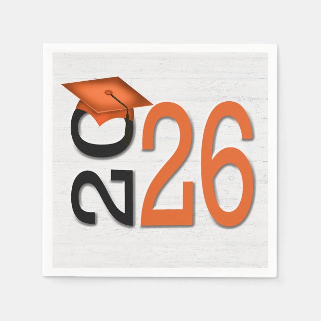 Graduation 2025 Orange and Black On Wood  Napkin (Front)