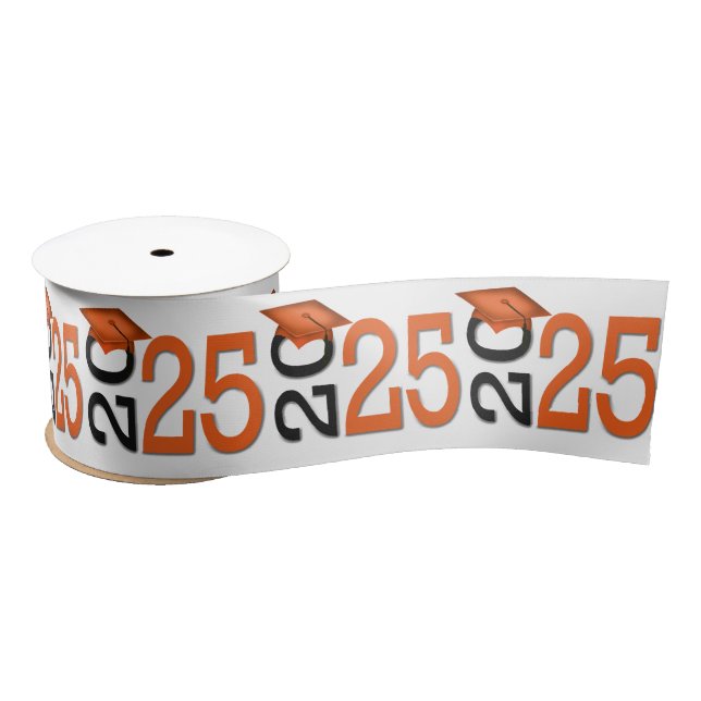 Graduation 2025 Orange and Black Satin Ribbon (Spool)