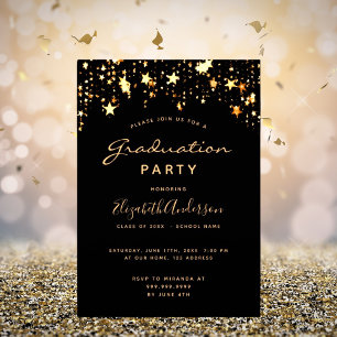 Graduation 2025 party black gold stars glam invitation