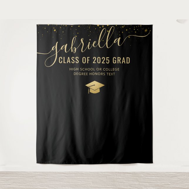 Graduation 2025 Photo Booth Selfie Backdrop Black Tapestry (Front)