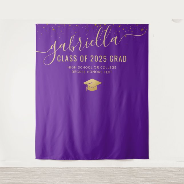 Graduation 2025 Photo Booth Selfie Backdrop Purple Tapestry (Front)