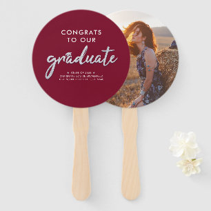 Graduation 2025 Photo Burgundy Script Grad Party Hand Fan