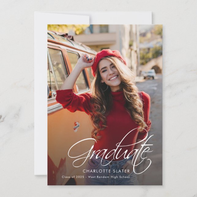 Graduation 2025 Photo Calligraphy Elegant Announcement (Front)