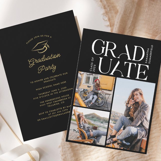 Graduation 2025 Photo Collage Black Graduate Party Invitation (Graduation 2025 Photo Collage Black Graduate Party Invitation)
