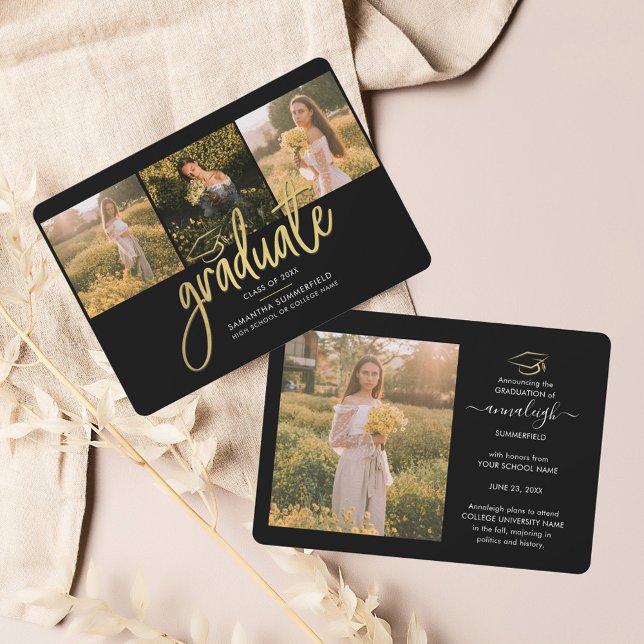 Graduation 2025 Photo Collage Black Script Grad Announcement (Graduation 2024 Photo Collage  Script Announcement)
