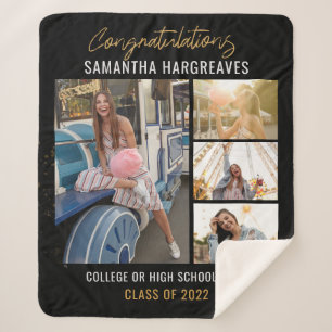Graduation 2025 Photo Collage Grad Keepsake Sherpa Blanket