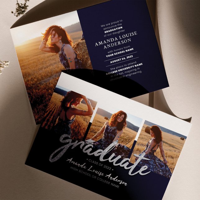 Graduation 2025 Photo Collage Navy Announcement (Creator Uploaded)