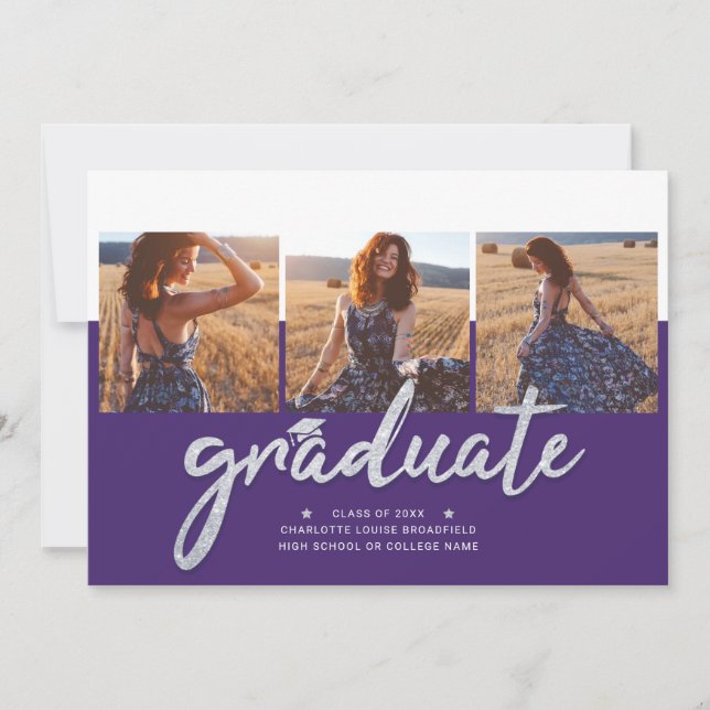 Graduation 2025 Photo Collage Purple Invitation (Front)