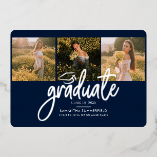 Graduation 2025 Photo Collage Script Navy Silver