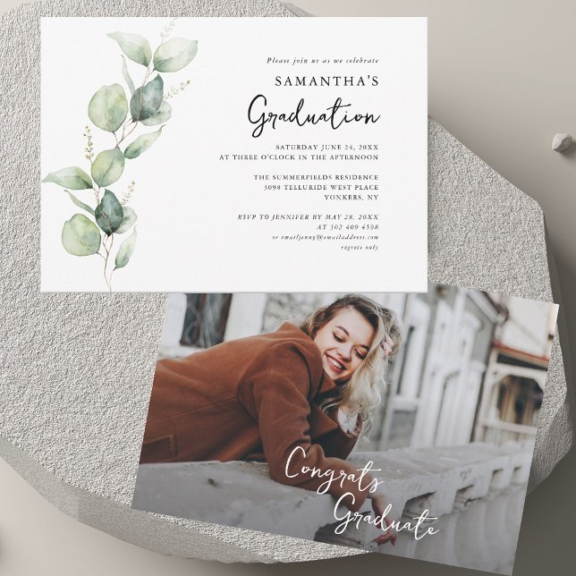 Graduation 2025 Photo Eucalyptus Grad Party Invitation (Graduation 2025 Photo Eucalyptus Grad Party Invitation)