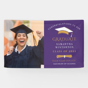 Graduation 2025 Photo Gold Purple Grad Party Banner