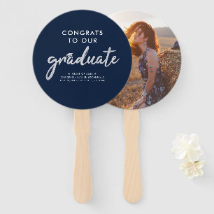 Graduation 2025 Photo Navy Blue Script Grad Hand Fan