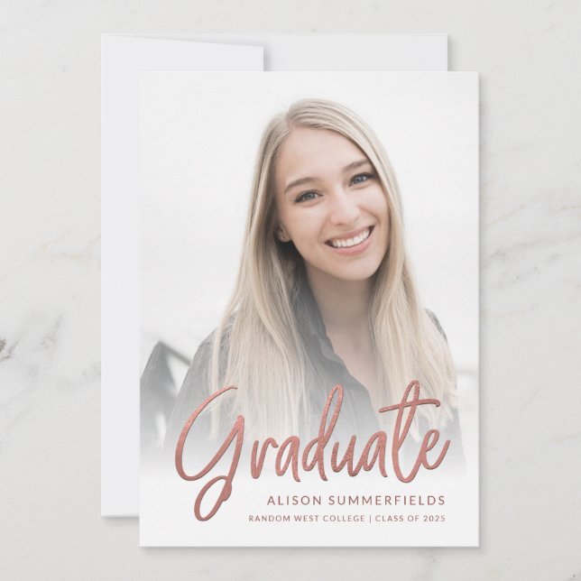 Graduation 2025 Photo Rose Gold Script Grad Party Invitation (Front)