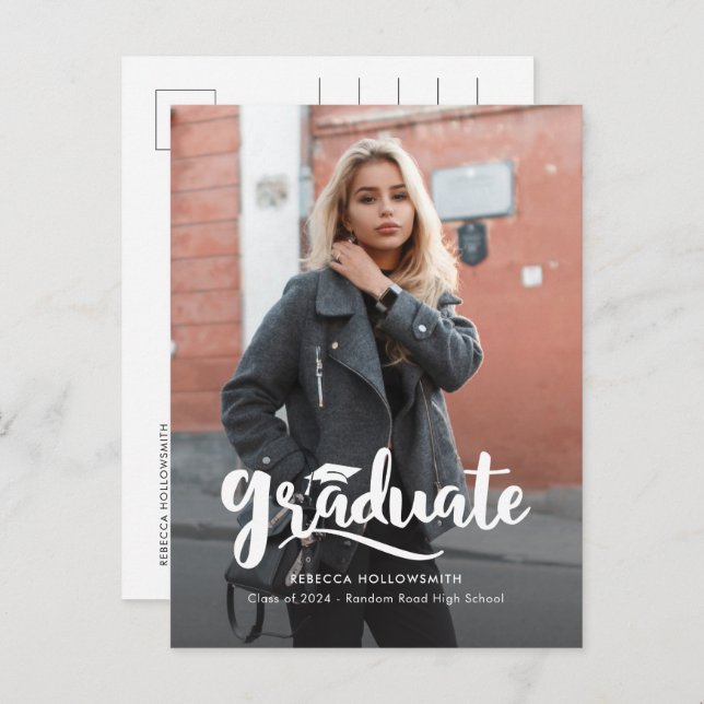 Graduation 2025 Photo Script Graduation Announcement Postcard (Front/Back)