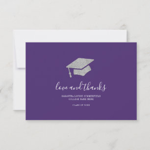 Graduation 2025 Photo Silver Glitter Grad Purple Thank You Card