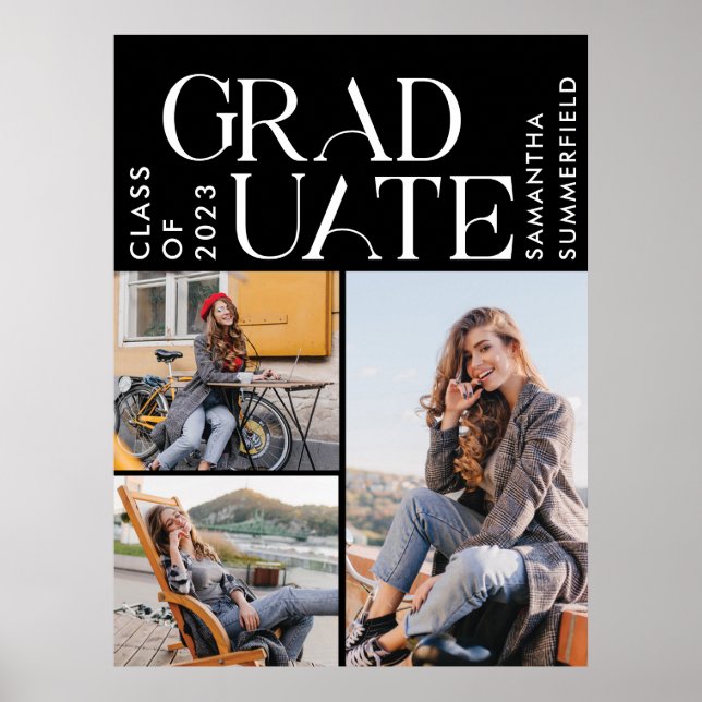 Graduation 2025 Photos Black and White Graduate Poster (Front)