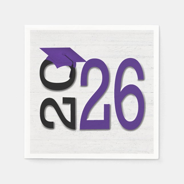 Graduation 2025 Purple and Black On Wood  Napkin (Front)
