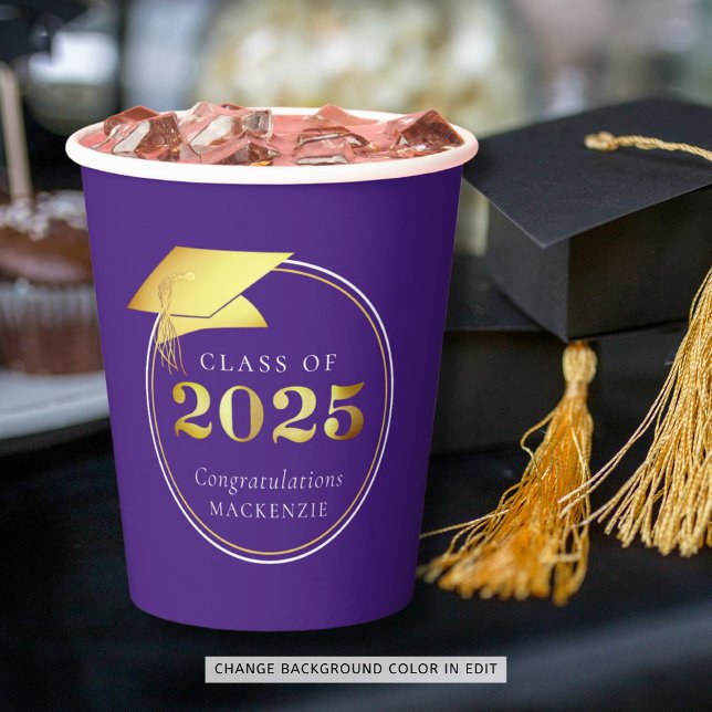 Graduation 2025 Purple Faux Metallic Gold Paper Cups (Creator Uploaded)