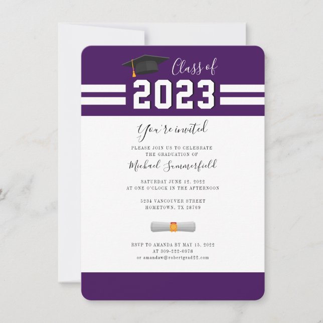 Graduation 2025 Purple White Grad Party Invitation (Front)