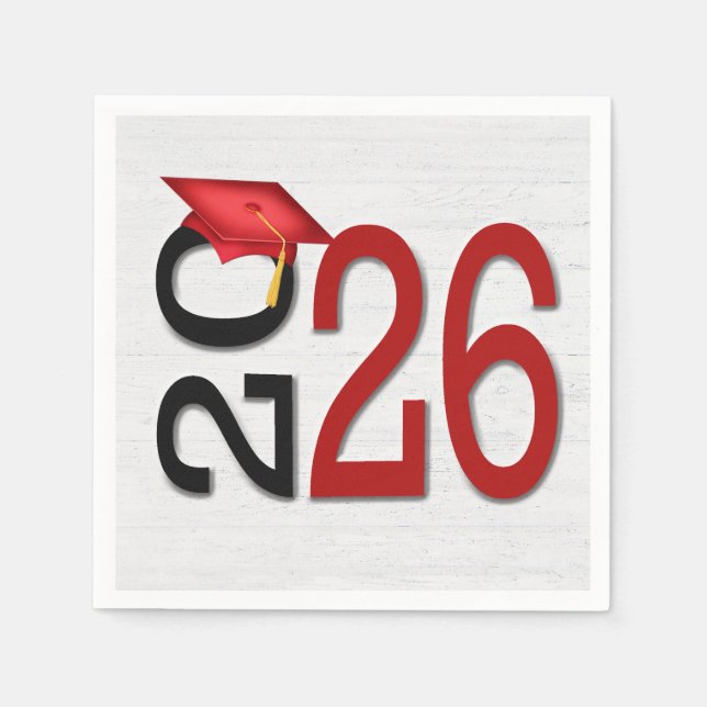 Graduation 2025 Red and Black On Wood  Napkin (Front)