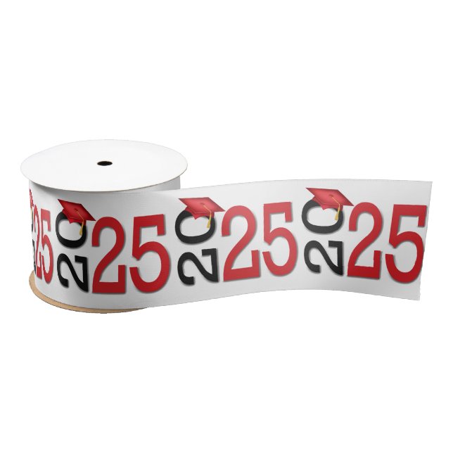 Graduation 2025 Red and Black Satin Ribbon (Spool)