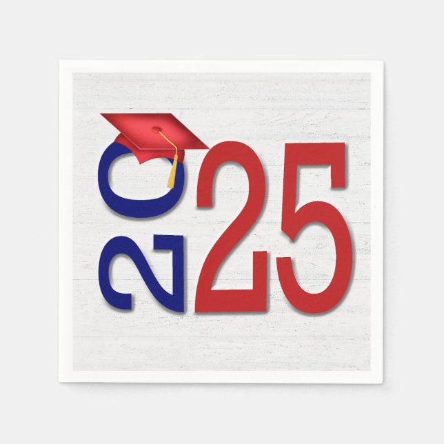 Graduation 2025 Red and Blue On Wood  Napkin (Front)