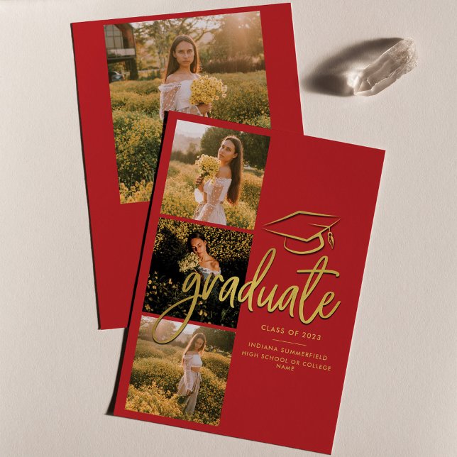 Graduation 2025 Red Gold Graduate Photo Collage Announcement (Graduation Photo Collage Announcement Class of 2024)