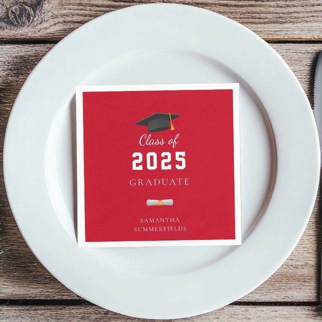 Graduation 2025 Red White Grad Custom Paper Napkin (Graduation 2025 Red White Party Paper Napkin)
