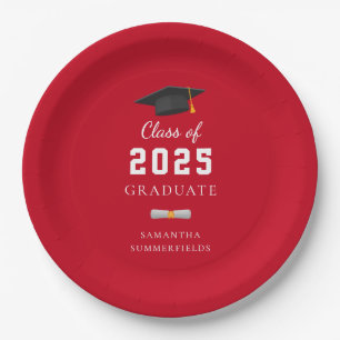 Graduation 2025 Red White Grad Custom Paper Plate