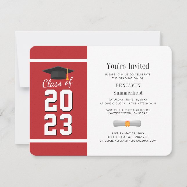 Graduation 2025 Red White Grad Party Invitation (Front)