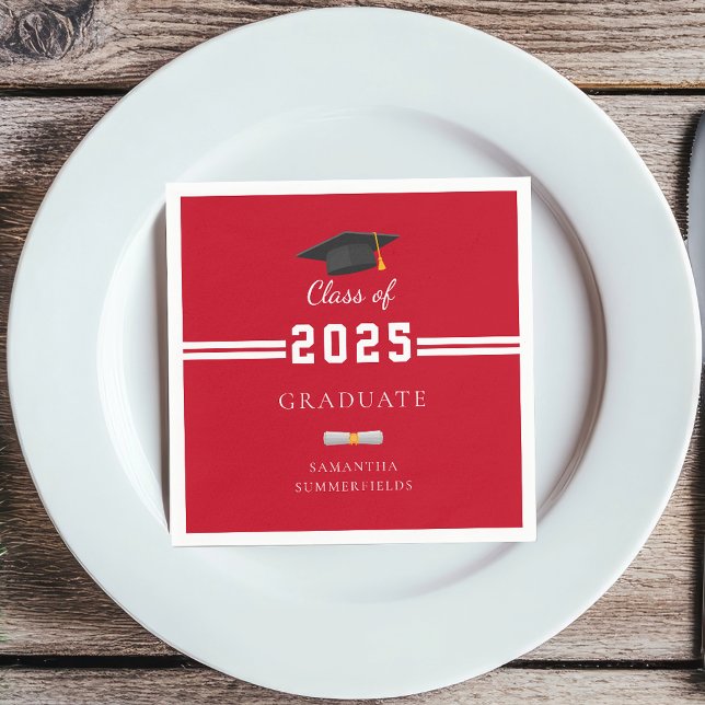 Graduation 2025 Red White Graduate Party Paper Napkin (Graduation 2025 Red White Elegant Party Paper Napkin)