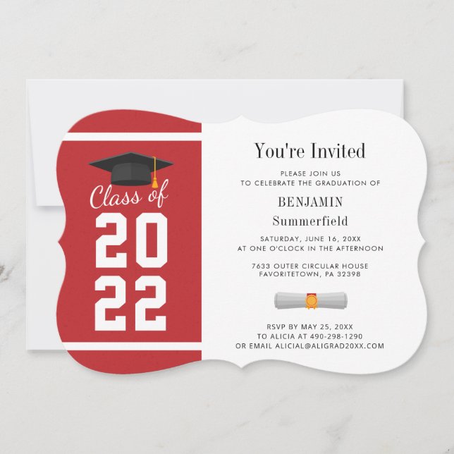 Graduation 2025 Red White Party Invitation (Front)