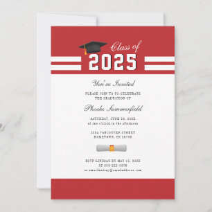 Graduation 2025 Red White Simple Grad Party Invitation