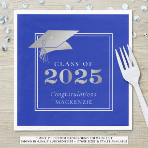 Graduation 2025 Royal Blue Faux Silver Napkin
