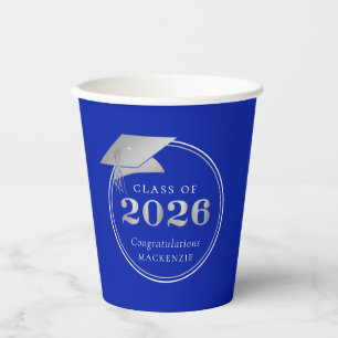 Graduation 2025 Royal Blue Silver Personalised Paper Cups