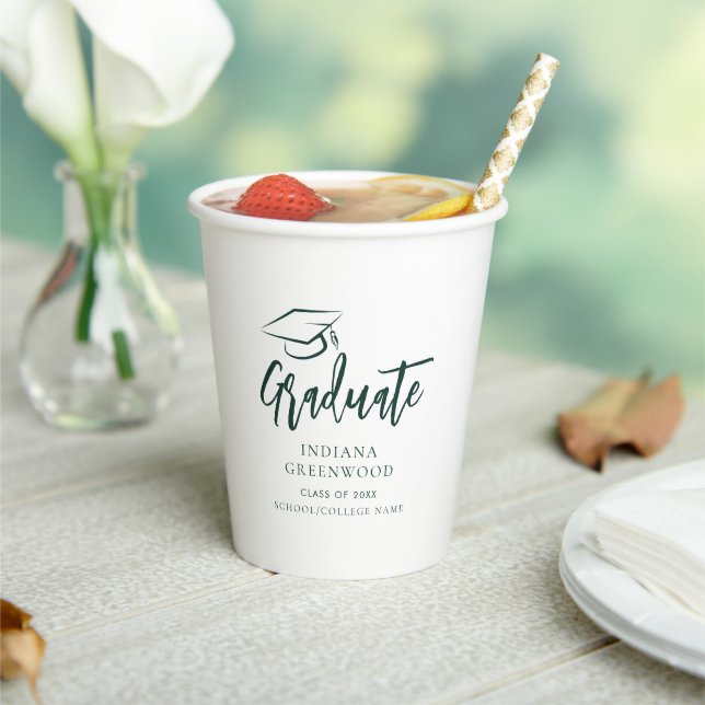 Graduation 2025 Script Green Personalised Party Paper Cups (Insitu)