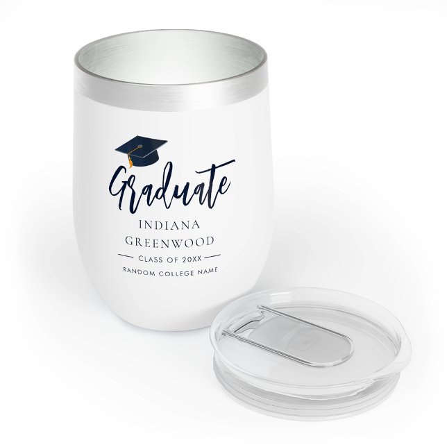 Graduation 2025 Script Navy Blue Personalised Grad (Graduation 2025 Script Navy Blue Personalized Grad Thermal Wine Tumbler)