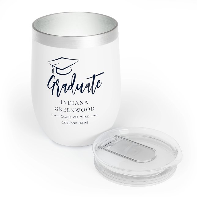 Graduation 2025 Script Personalised Grad Navy Blue (Graduation 2025 Script Personalized Grad Navy Blue Thermal Wine Tumbler)