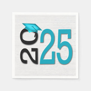 Graduation 2025 Teal and Black On Wood  Napkin