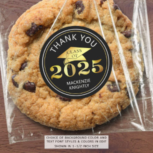 Graduation 2025 Thank You Black Faux Gold Foil Classic Round Sticker