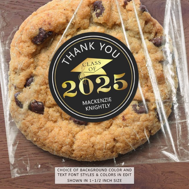 Graduation 2025 Thank You Black Faux Gold Foil Classic Round Sticker (Creator Uploaded)