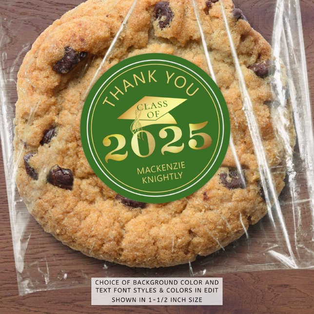 Graduation 2025 Thank You Green Faux Gold Foil Classic Round Sticker (Creator Uploaded)