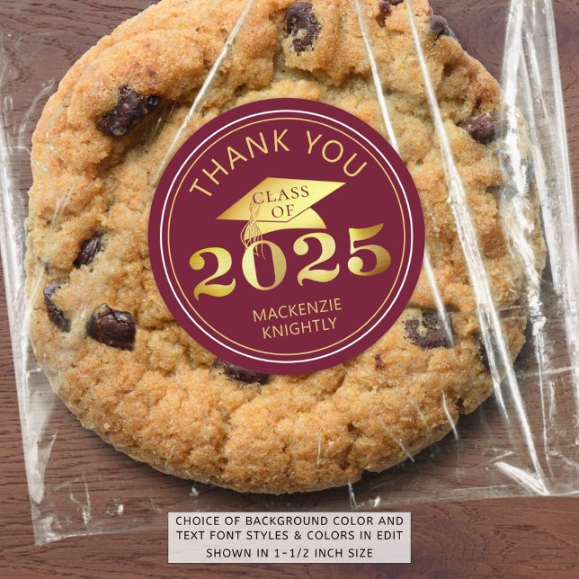 Graduation 2025 Thank You Maroon Faux Gold Foil Classic Round Sticker (Creator Uploaded)