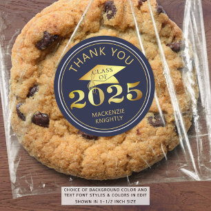 Graduation 2025 Thank You Navy Faux Gold Foil Classic Round Sticker