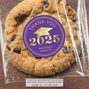 Graduation 2025 Thank You Purple Faux Gold Foil Classic Round Sticker