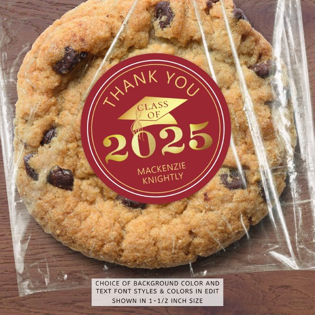 Graduation 2025 Thank You Red Faux Gold Foil Classic Round Sticker (Creator Uploaded)