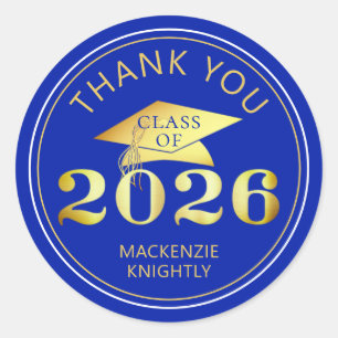 Graduation 2025 Thank You Royal Faux Gold Foil Classic Round Sticker