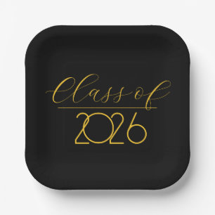 Graduation 2026 Black and Gold Paper Plate