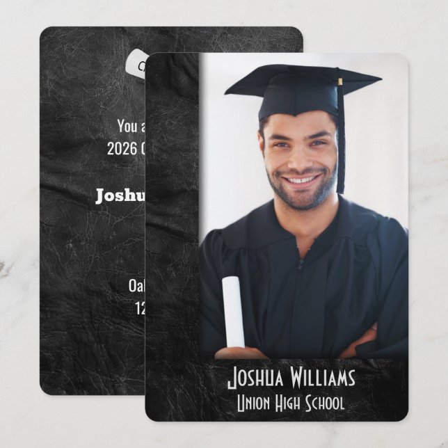 Graduation 2026 Black Leather Frame Invitation (Front/Back)