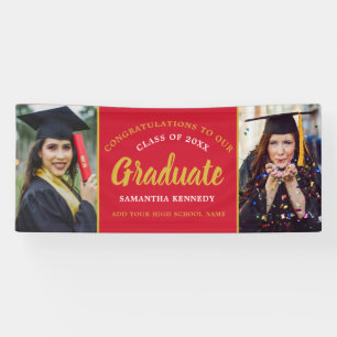 Graduation 2026 Congrats 2 Photo Red And Gold Banner